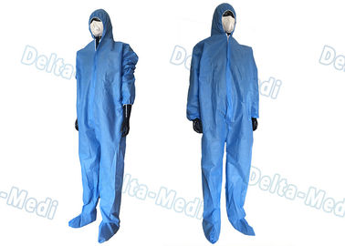 Безопасный устранимый костюм Ковералл, Ковералльс СМС устранимые голубые с клобуком/ботинками объединенными